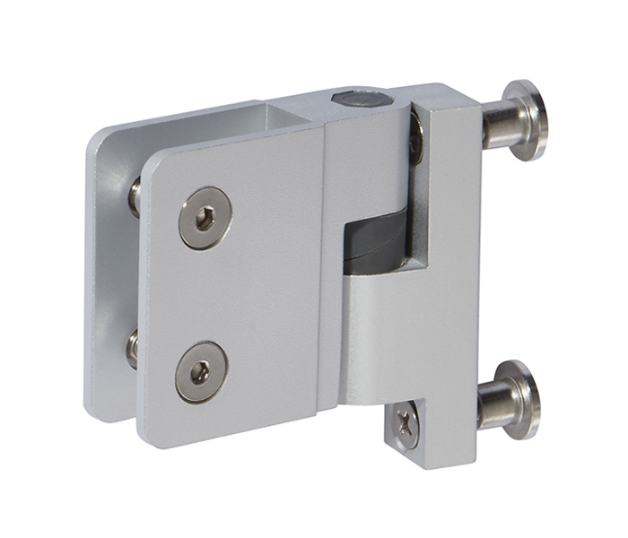 T130SA self-closing gravity hinge, U bracket style, satin anodised aluminium finish